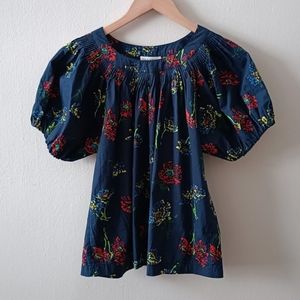 Ulla Johnson XS top blue floral puff sleeve